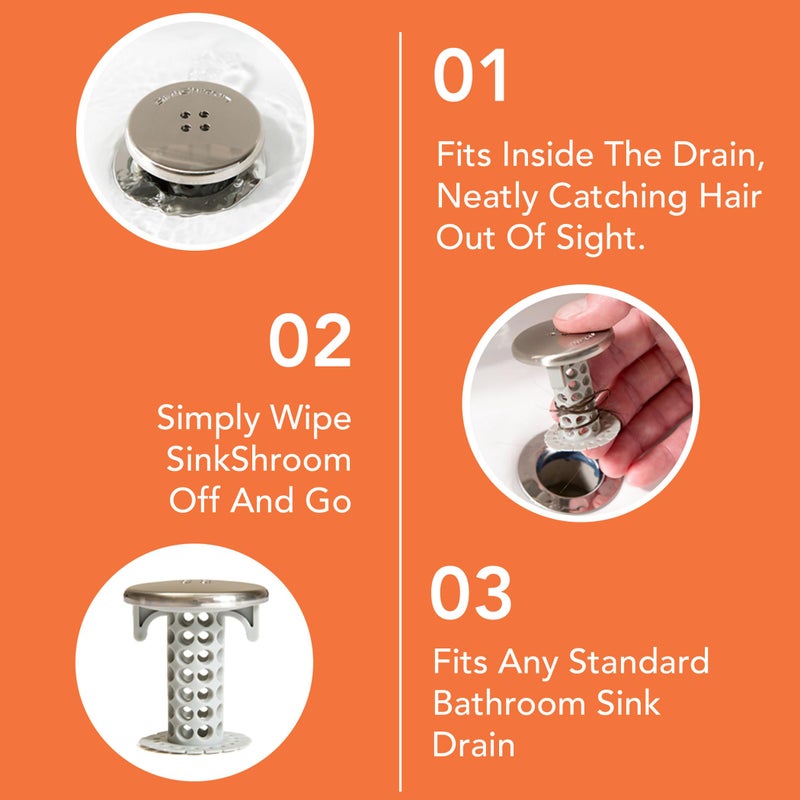 SinkShroom Revolutionary Bathroom Sink Drain Protector Hair Catcher, Strainer, Snare, Nickel Edition - Image 2